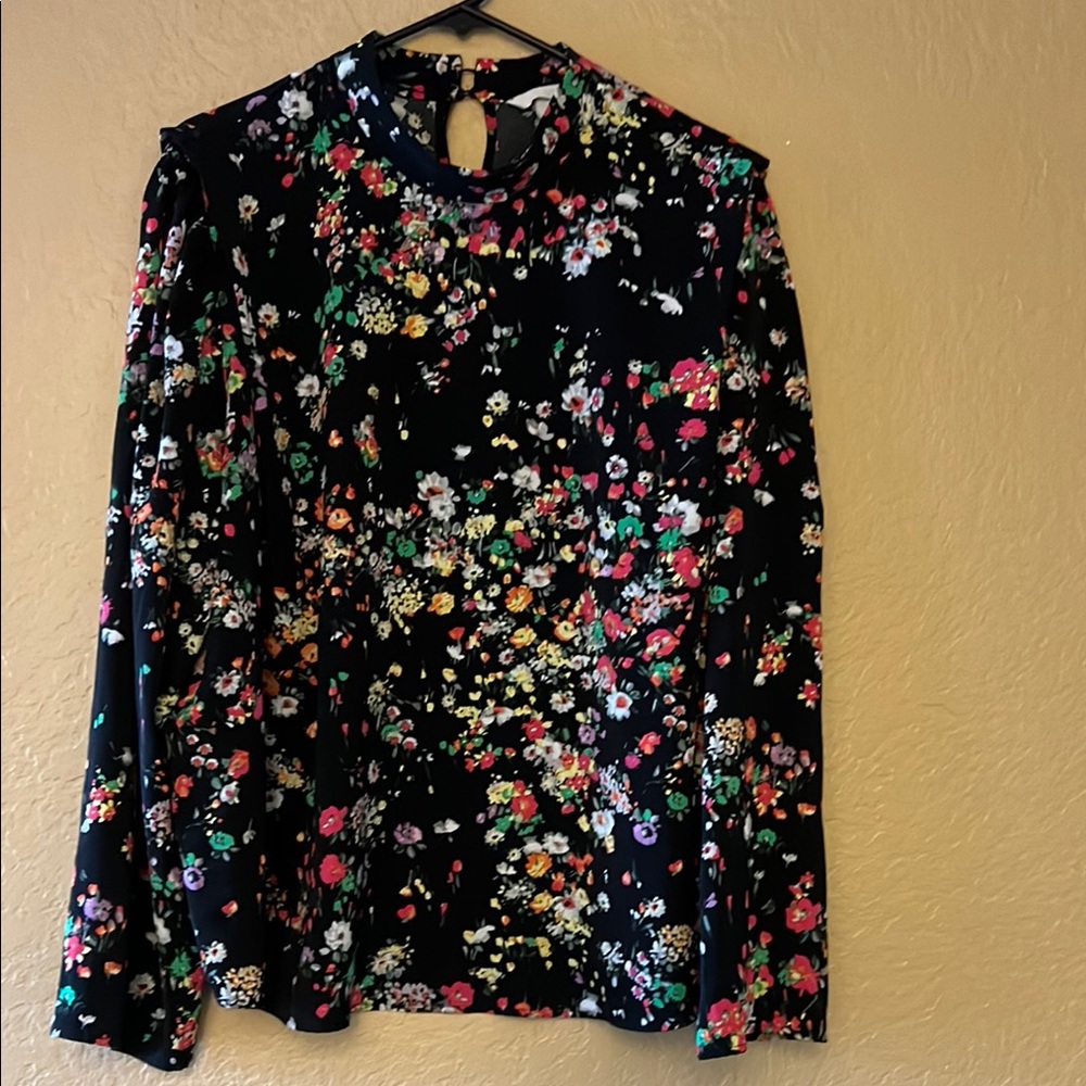 H&M Black Pink Graphic Long Sleeve Blouse